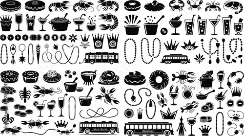 Mardi Gras Typography Silhouette Icon Set