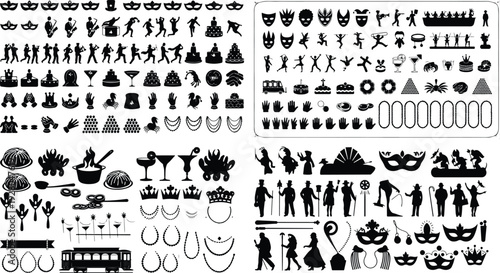 Mardi Gras Typography Silhouette Icon Set