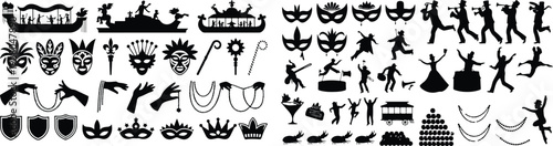 Mardi Gras Typography Silhouette Icon Set