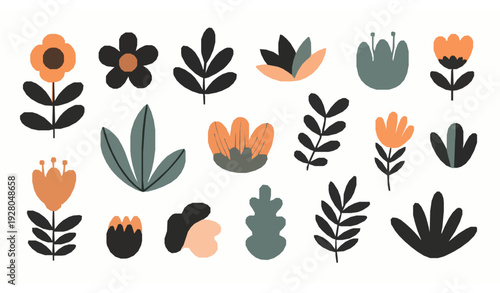 Stylized abstract floral vector collection with modern whimsical botanical shapes