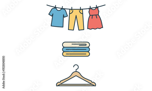 Laundry Clothesline, Folded Garments, and Clothes Hanger Icons