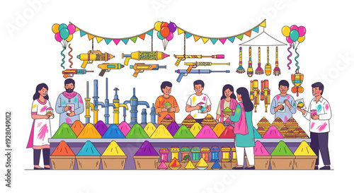 Festive Holi Market Stall Preparations