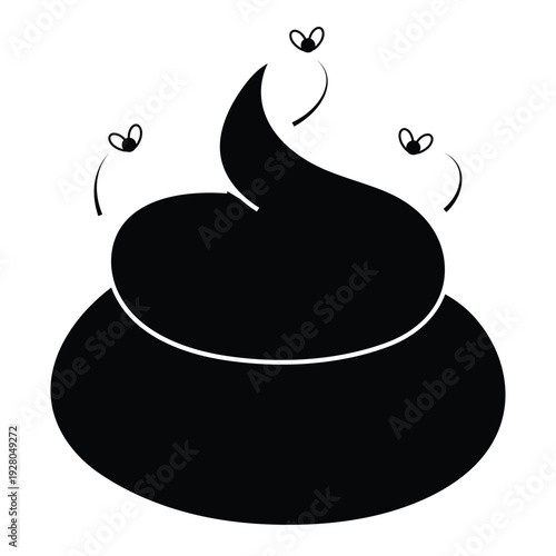 Simple poop illustration. Pile of shit with flies. Black and white vector icon eps 10