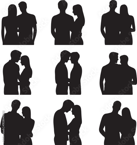 Romantic Couple Heart Silhouette Collection – Love, Wedding & Valentine Vector Icons Set