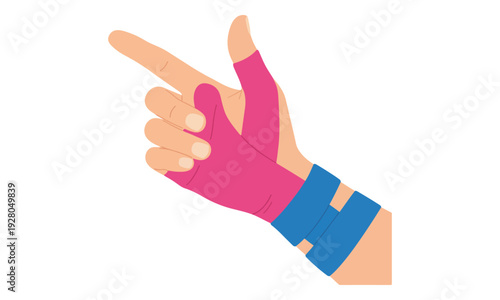 Kinesiology Tape on Hand Pointing Finger, Injury Support Illustration