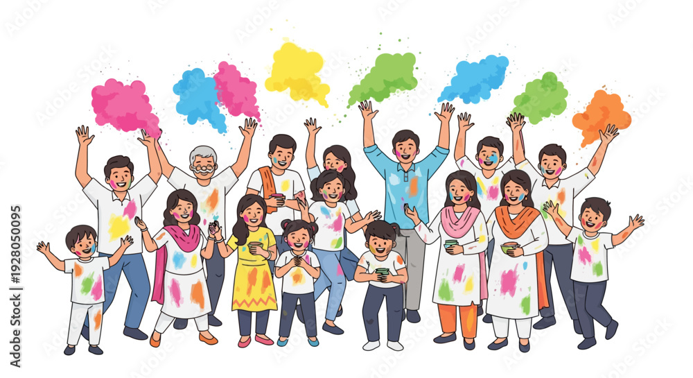 Fototapeta premium Joyful Holi Celebration Throwing Gulal Powder