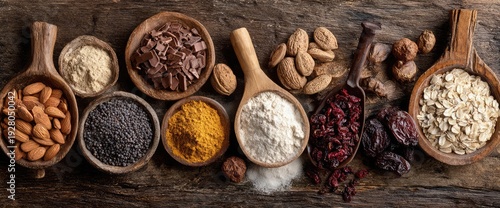 Assorted natural ingredients for healthy eating and cooking