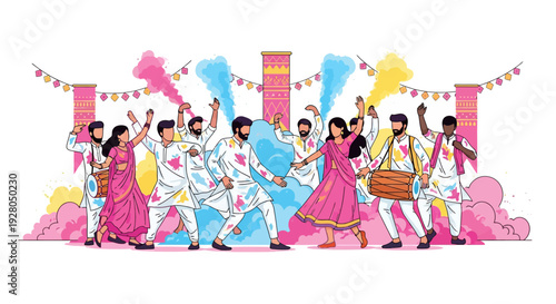 Joyful Holi Dancers and Powder Fun