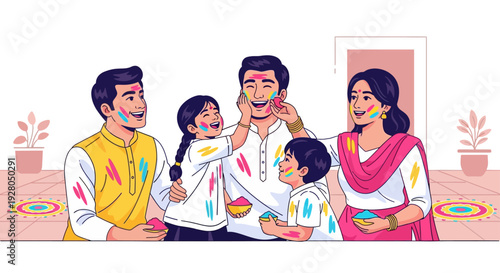 Joyful Holi Family Colored Powder Fun