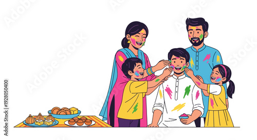 Joyful Indian Family Celebrates Holi Outdoors