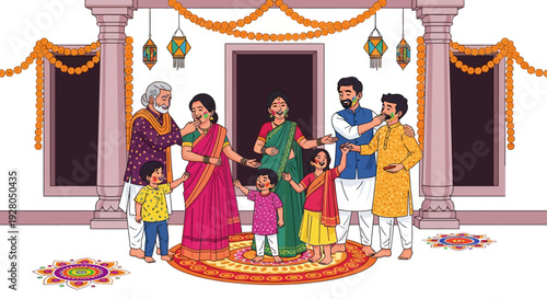 Joyful Indian Family Tilak Celebration