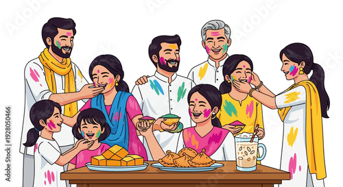 Joyful People Celebrate Holi With Dry Colored Powder