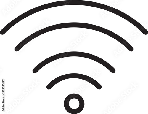 Simple black and white illustration of a wifi signal icon