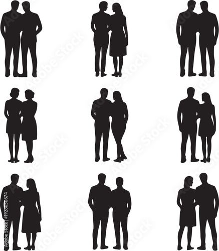 Romantic Couple Heart Silhouette Collection – Love, Wedding & Valentine Vector Icons Set