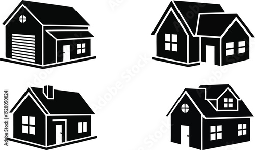 Four different black and white house designs