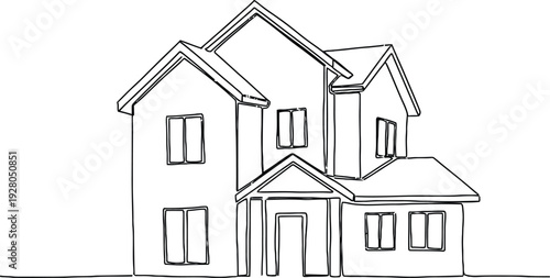 A simple line drawing of a two story house with a smaller attached structure