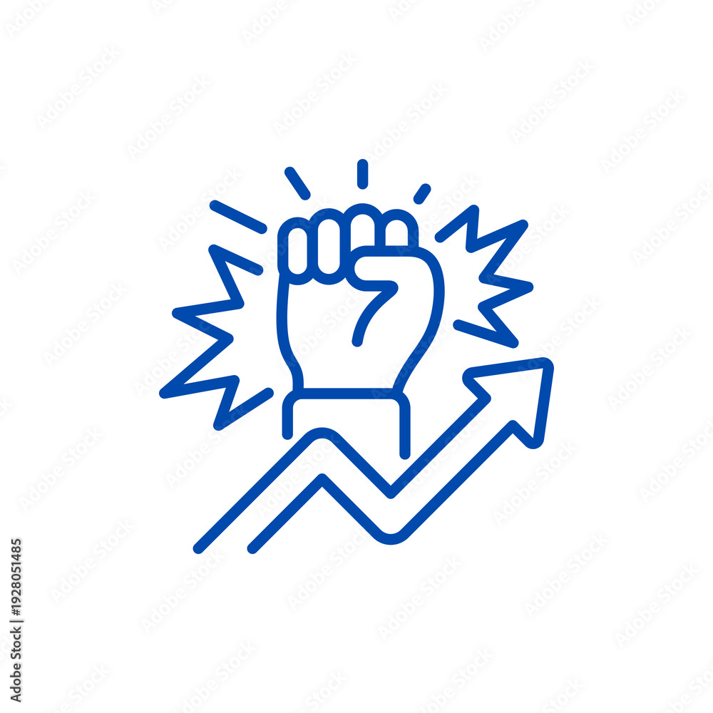 Obraz premium A fist raised with an arrow pointing upwards icon isolated on transparent background
