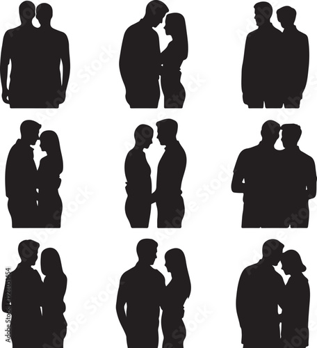 Romantic Couple Heart Silhouette Collection – Love, Wedding & Valentine Vector Icons Set