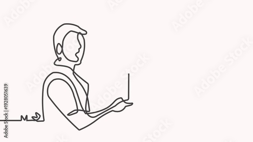 vector illustration of a young woman with a syringe. One line drawing Vector 