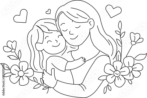 Mother and Child Line Art Drawing for Mother’s Day