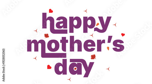 Happy Mothers Day Typography Design with Purple Text and Decorative Hearts Festive Greeting Banner