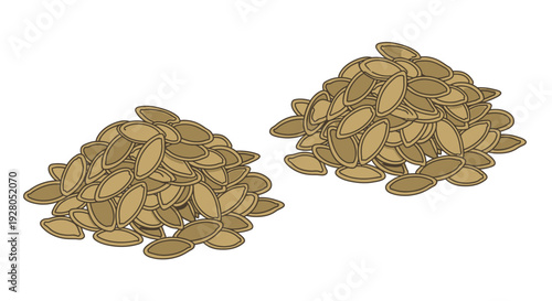 Two piles of pumpkin seeds are illustrated against a white background