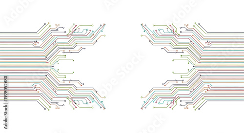 Circuit board patterns and microchips on a transparent background