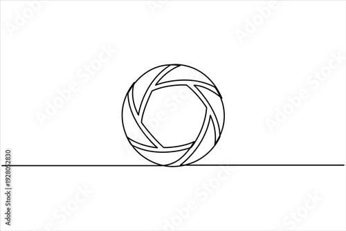 Continuous one line camera lens icon drawing of photography concept, line art lens vector illustration