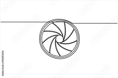 Continuous one line camera lens icon drawing of photography concept, line art lens vector illustration