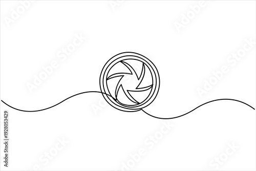 Continuous one line camera lens icon drawing of photography concept, line art lens vector illustration