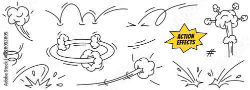 Doodle superhero effects, action lines set