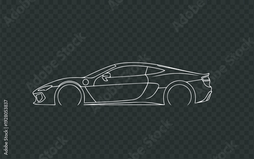Luxury Sports Car Side View Line Art on Transparent Background