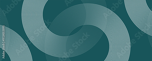 Abstract green glowing geometric lines on gray background. Modern shiny blue circle lines pattern. Futuristic technology concept. Suit for cover, poster, banner, brochure, header, website vector