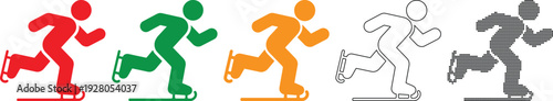 Colorful icon set of people ice skating in various styles and colors isolated on transparent background