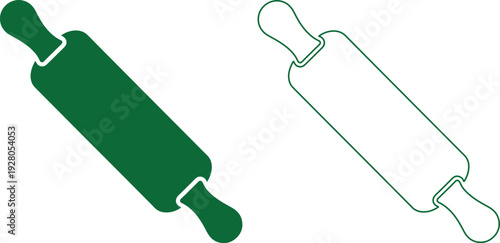 Green rolling pin icon in solid and outline styles isolated on transparent background