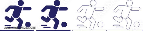Set of simple football player silhouette icons kicking soccer ball in various poses