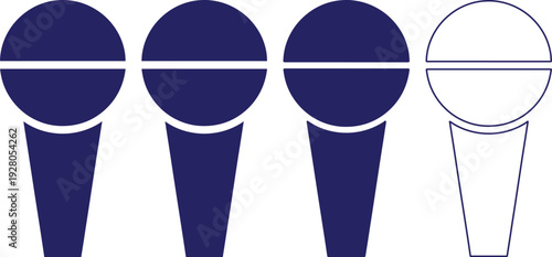 Simple illustration of ice cream cones with different fill and outline styles on transparent background