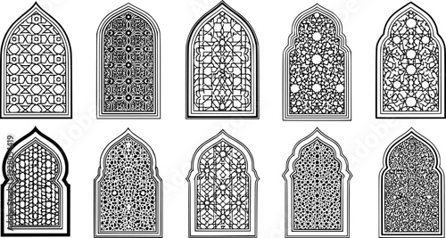 set of black arabic ornamental windows