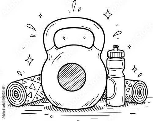 Kettlebell Workout Hand Drawn Doodle