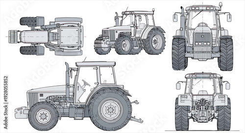 Tractor Blueprint – Agricultural Farming Vehicle CAD Technical Drawing