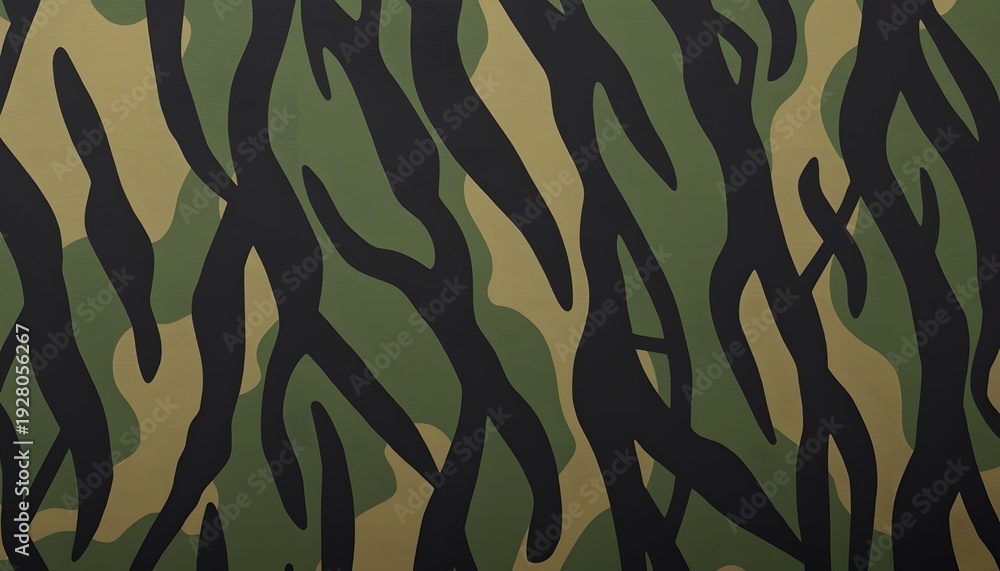 Fototapeta premium Seamless floral pattern with green leaves and gold wave ornaments for nature-inspired textile fabric and military camouflage wallpaper design vector illustration