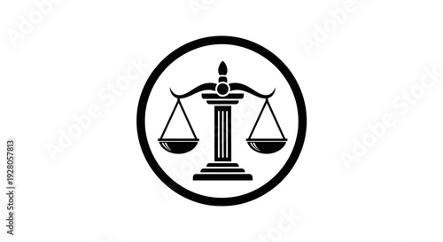 Scales of Justice Icon in Circle, Symbolizing Law and Balance on Isolated White Background