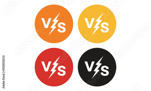 VS versus symbols with lightning bolt on colored circles
