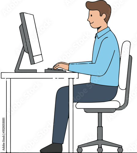 Professional office worker sitting at desk and working on computer