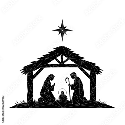 Nativity Scene Silhouette: Holy Family and Star of Bethlehem