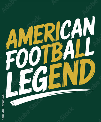 American football legend brush stroke lettering text inscription yellow white on green