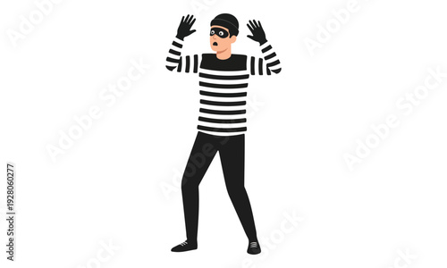 Burglar with Hands Up in Surrender Pose