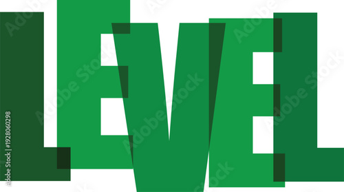 Green 3D Text LEVEL in Modern Bold Font with Geometric Shapes in Bright Studio Lighting for Corporate Branding