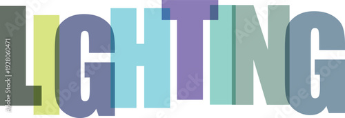 Lighting Text Graphic in Multicolored Typography with Soft Shadows on White Background for Advertising