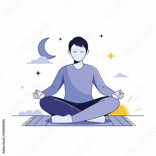Woman Meditating in Lotus Position Serenely.